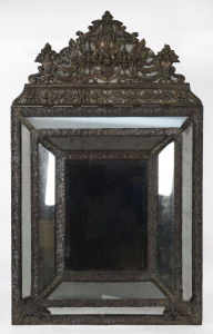 A Florentine wall mirror, ornate gilt metal and glass, 19th century, 133 x 80cm
