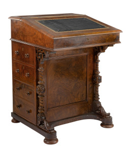 A Victorian ladies davenport, burr walnut, circa 1875, 79cm high, 57cm wide, 58cm deep