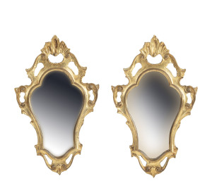 A pair of Italian portico mirrors in shaped gilt frames, mid 20th century, 55cm x 33cm
