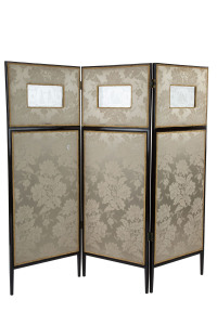 A French three-fold modesty screen with fine intaglio glass panels, early 20th century, 138cm high, 150cm wide