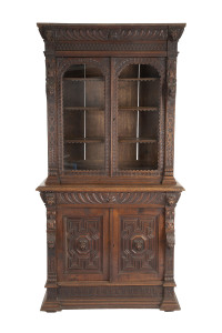 A Continental bookcase, ornately carved oak in the Renaissance style, 19th century, 227cm high, 115cm wide, 48cm deep