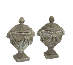 A pair of English garden urns, reconstituted stone, 19th century, 80cm high