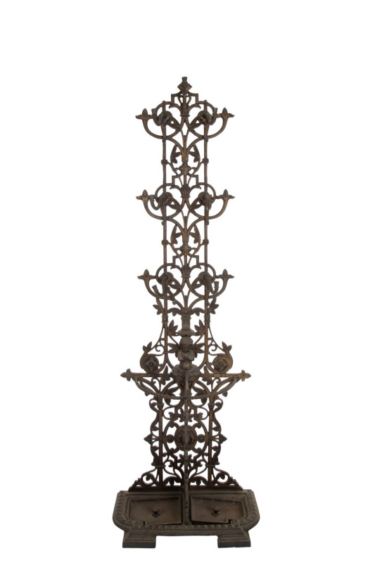 An English cast iron hall stand, circa 1870, ​195cm high, 67cm wide, 30cm deep