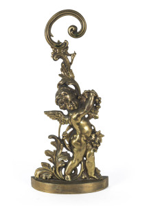 An English cast brass door stop in the form of a cherub, 19th century, 47cm high