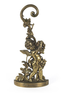 An English cast brass door stop in the form of a cherub, 19th century, ​47cm high