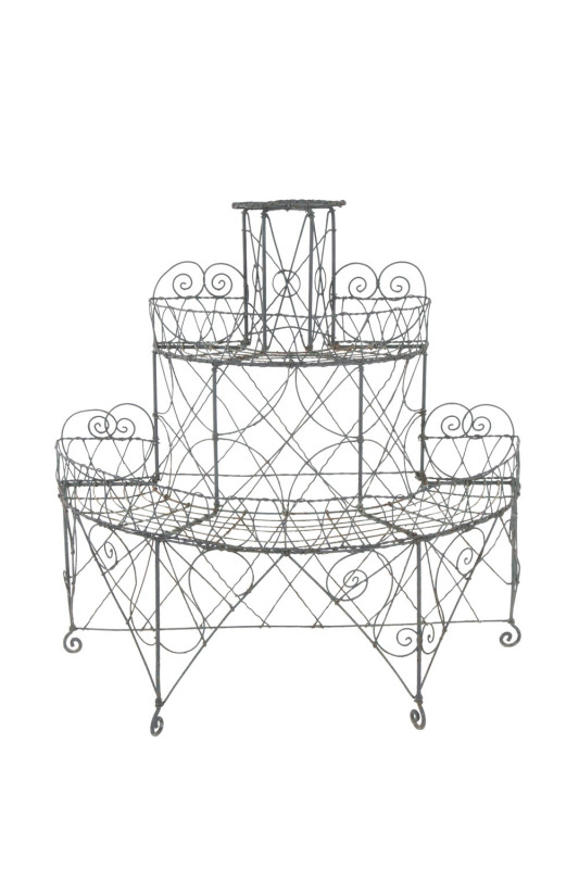 An English wire work plant stand, late 19th century, ​105cm high, 110cm wide, 60cm deep