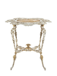A French Art Nouveau conservatory table, painted cast iron, circa 1890, 78cm high, 77cm wide, 51cm deep