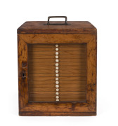 A coin collectors cabinet fitted with 20 drawers, 19th century, 30cm high, 26cm wide, 30cm deep
