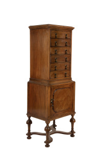 LIBERTY & CO Renaissance style cabinet, walnut, circa 1910, makers plaque on back "Liberty, London", 130cm high, 48cm wide, 37cm deep
