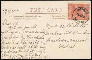 CIRCULAR DATESTAMPS: 1904 - 10 collection of picture postcards all franked 1d Pictorials bearing datestamps of different offices incl. many rated, with Black Brush, Upper Huon, Bicheno, Ormley, Kettering, Rokeby, Mt Balfour, Rokeby, The Nook, White Hills,