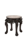 A Chinese circular side table, carved rosewood and marble, early to mid 20th century, 46cm high, 46cm diameter