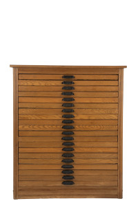 HAMILTON printer's drawers, bank of twenty drawers each lined with compartments, ash and pine, late 19th century, 110cm high, 94cm wide, 55cm deep