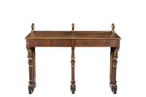 An unusual English Gothic slope top desk, oak with gilded highlights, 19th century, 96cm high, 122cm wide, 41cm deep