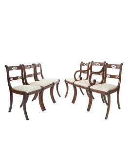 Set of 6 mahogany dining chairs in the Georgian style comprising 5 standards and one carver, early 20th century,