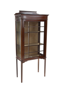 An English Sheraton revival display cabinet, walnut with string inlay, early 20th century, ​142cm high, 65cm wide, 32cm deep