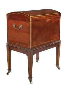 A Sheraton style cellarette with dome top, mahogany and string inlay, late 19th century, 72cm high, 52cm wide, 38cm wide