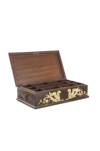 A French collector's box, stained timber with ormolu mounts, interior fitted with compartments and tray, 19th century, 15cm high, 57cm wide, 32cm deep