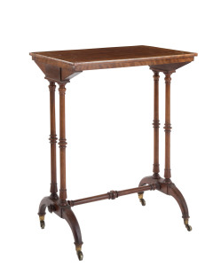 An English occasional table, turned walnut, 19th century, makers label "T & G Seddon, Grays Inn Road, London. Manufacturers to Her Majesty", ​75cm high, 56cm wide, 40cm deep