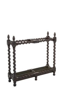 A Jacobean style umbrella stand with oak barley twist columns, late 19th century, 71cm high, 76cm wide, 22cm deep