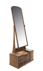 A German dressing mirror with coromandel finish, circa 1930, 130cm high, 55cm wide, 27cm deep