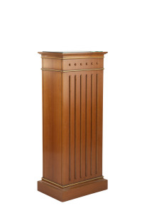 A timber pedestal with glass top, Italian, late 20th century, ​100cm high, 40cm wide, 28cm deep