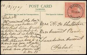 CIRCULAR DATESTAMPS: 1905-13 collection of picture postcards bearing range of country circular datestamps with over 30 different offices noted, incl. Gray, Beach End Myrtle Bank, Russell, Wyena & Bicheno. A number of the cards feature Tasmanian subjects. 