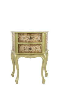 A Florentine two drawer bedside table, Italian, mid 20th century, 59cm high, 48cm wide, 31cm deep