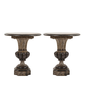 Two Florentine circular occasional tables with urn shaped columns, 19th century, the larger 49cm high, 58cm diameter