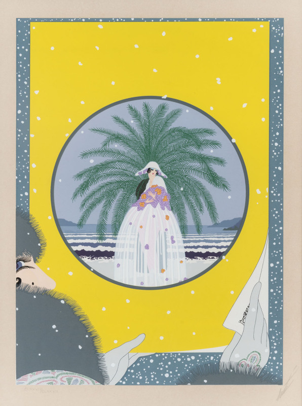 ERTE, Romain De Tirtoff, (1892-1990) Riviera serigraph 170/300 signed in pencil lower right "Erte" 58 x 42cm PROVENANCE: Sue Silver Collection, Melbourne. Silver represented Erte in his last Melbourne exhibition at Silver K Gallery in High Street Armadal