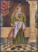 ARTIST UNKNOWN (19th century, Indian school), Maharajah portrait, gouache on card, inscribed upper centre and on reverse, ​47 x 35cm