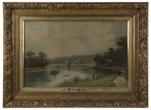 ARTIST UNKNOWN (19th century, British school), Putney On Thames, oil on board, titled lower left and on the mount of the original gilt frame, ​48 x 73cm