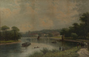 ARTIST UNKNOWN (19th century, British school), Putney On Thames, oil on board, titled lower left and on the mount of the original gilt frame, ​48 x 73cm - 2