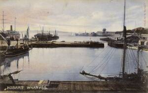 Small album with good range of views around Hobart, incl. the docks, the Lighthouse, Post Office, schools, general scenes etc. All early 1900's. (64).