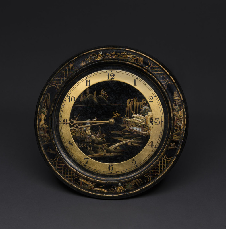 A German chinoiserie table clock time piece, 19th century, ​24cm high