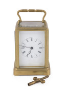 A French carriage clock, brass case with Roman numerals, 19th century, ​14cm high
