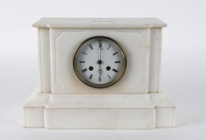 A French mantel clock in white marble case, late 19th early 20th century, ​23cm high PROVENANCE The Tudor House Clock Museum, Yarrawonga