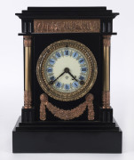 ANSONIA American shelf clock, 8 day time and strike with blue enamel Roman numerals and black metal case, late 19th century, ​32.5cm high PROVENANCE The Tudor House Clock Museum, Yarrawonga