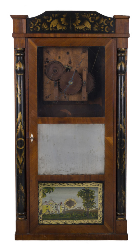 An early American wall clock with rare wooden movement, circa 1820, ​89cm high PROVENANCE The Tudor House Clock Museum, Yarrawonga