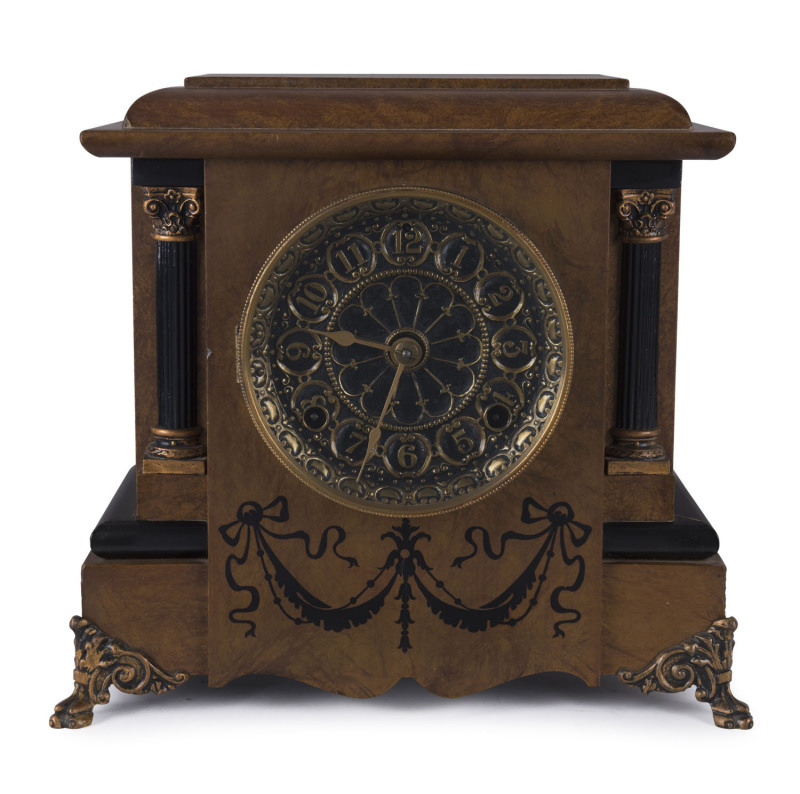 SETH THOMAS American mantel clock with 8 day movement in rare adamantine case, circa 1896, ​29cm high PROVENANCE The Tudor House Clock Museum, Yarrawonga