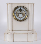 A French mantel clock, 8 day movement stamped "ROLLIN, PARIS" with visual escapement in white marble case, 19th century, ​32cm high PROVENANCE The Tudor House Clock Museum, Yarrawonga