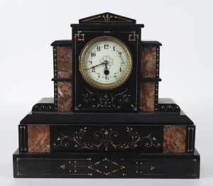 A French mantel clock in black slate and rouge marble case, movement stamped "PARIS", 19th century, ​37cm high PROVENANCE The Tudor House Clock Museum, Yarrawonga