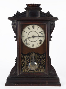 SETH THOMAS "Reno" parlor clock with 8 day movement and Damascene nickel pendulum, original dial and glass, circa 1886, ​51cm high PROVENANCE The Tudor House Clock Museum, Yarrawonga