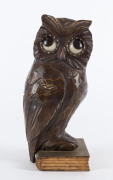 OSWALD German Art Deco novelty carved timber owl clock with revolving eyes, circa 1926, ​18cm high PROVENANCE The Tudor House Clock Museum, Yarrawonga