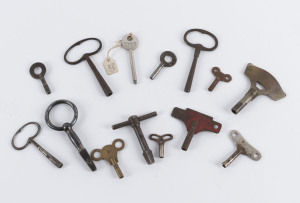 Clock keys, group of thirteen, 19th and 20th century, 
