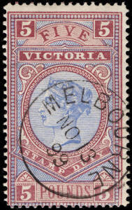 1886-96 (SG.324) £5 Pale Blue & Maroon, superb CTO example with fine "MELBOURNE NO 13/99" cds.