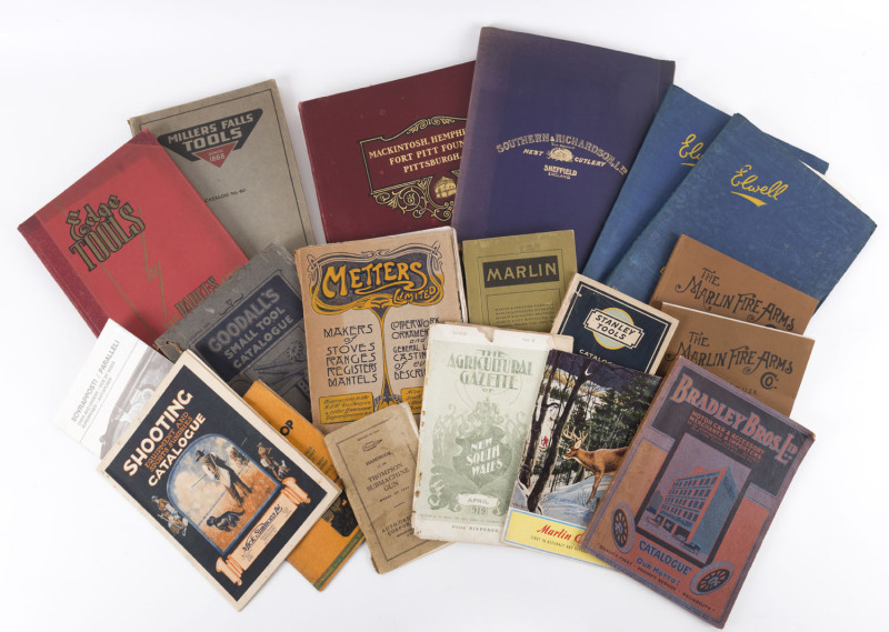 TRADE CATALOGUES: Small collection including MILLERS FALLS Co, MARLIN (firearms), THOMPSON Submachine Gun handbook, STANLEY TOOLS, GOODALL'S Small Tool Catalogue, BRADLEY BROS. Motoring Car & Accessories, MACKINTOSH HEMPHILL & Co. Fort Pitt Foundry Pittsb