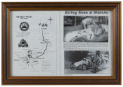 JACK BRABHAM signed lithograph together with two autographed colour photos of his car. Also STERLING MOSS signature on SHELSLEY WALSH HILL CLIMB brochure; plus a framed early motoring display comprising three WW1 period Birmingham drivers licenses and two - 2