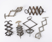 Six concertina action corkscrews, WEIR'S Patent, ZIG ZAG, IDEAL BREVETE, LE POLICHINELLE, H.D. ARMSTRONG Patent, and DEBOUCHTOUT, 19th and 20th century,