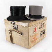Two top hats in a vallum fitted hat case, early 20th century,