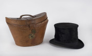 A Scottish beaver skin top hat by J. DAW of Exeter in original leather hatbox, 19th century